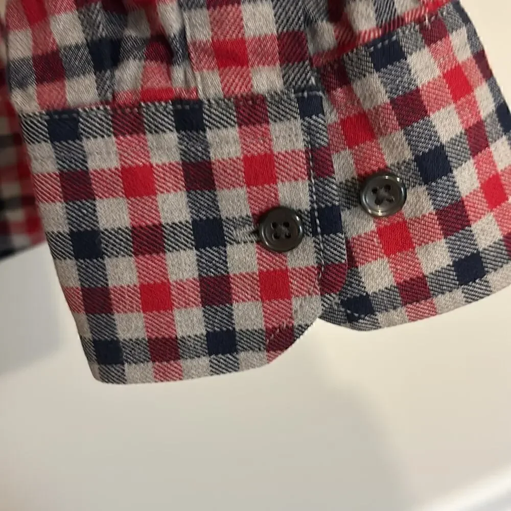 Banana Republic navy, red and gray flannel button down size large